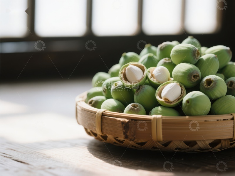 高清大图下载【趣麦麦图】竹篮中的新鲜莲子