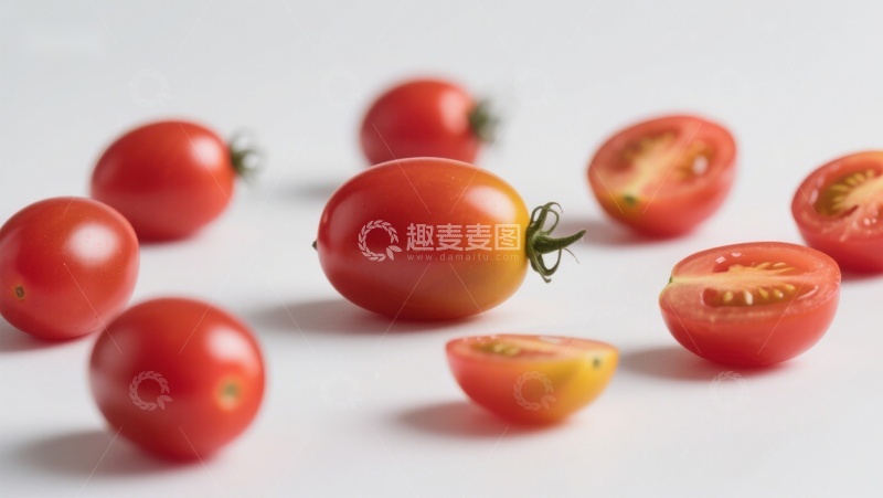 高清大图下载【趣麦麦图】新鲜樱桃番茄散落桌面