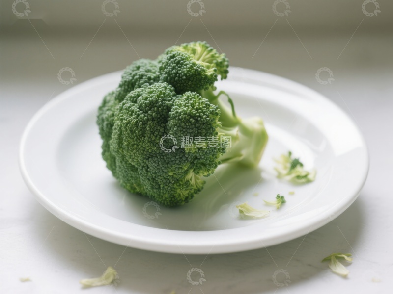 高清大图下载【趣麦麦图】新鲜西兰花置于白色盘中