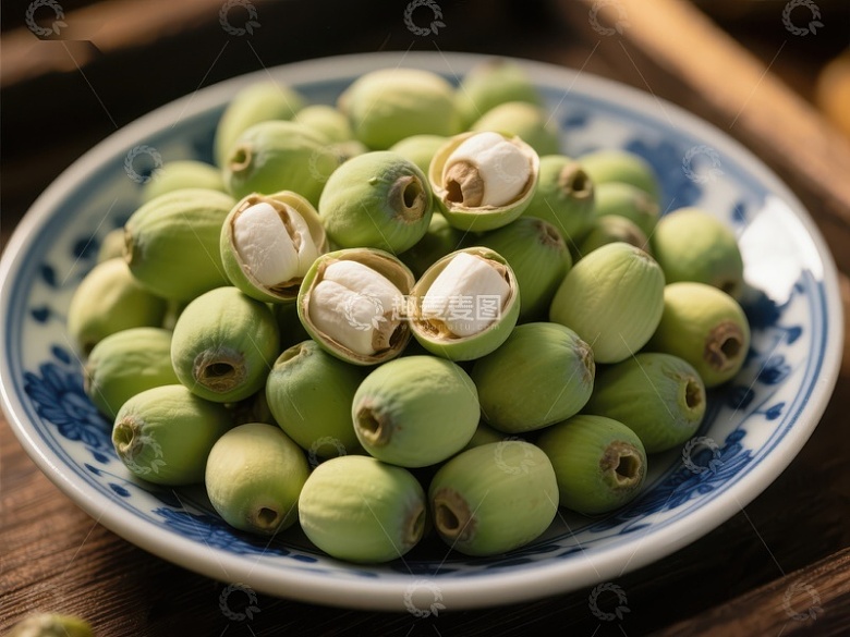 莲子特写：青绿外壳与白色内核