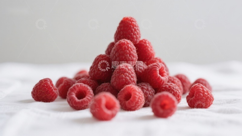 高清大图下载【趣麦麦图】新鲜覆盆子堆叠在白色布上