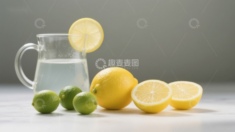 高清大图下载【趣麦麦图】柠檬水与新鲜水果的静物组合