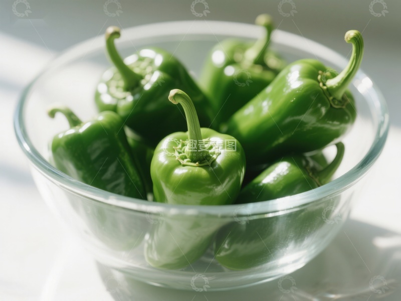 高清大图下载【趣麦麦图】透明碗中的新鲜青椒