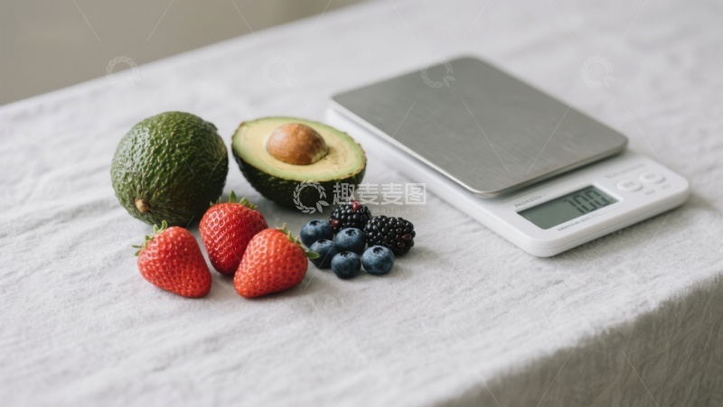 高清大图下载【趣麦麦图】新鲜水果与电子秤的健康组合