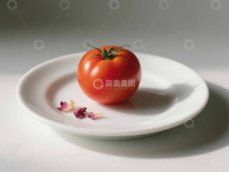 高清大图下载【趣麦麦图】盘中红番茄与花瓣