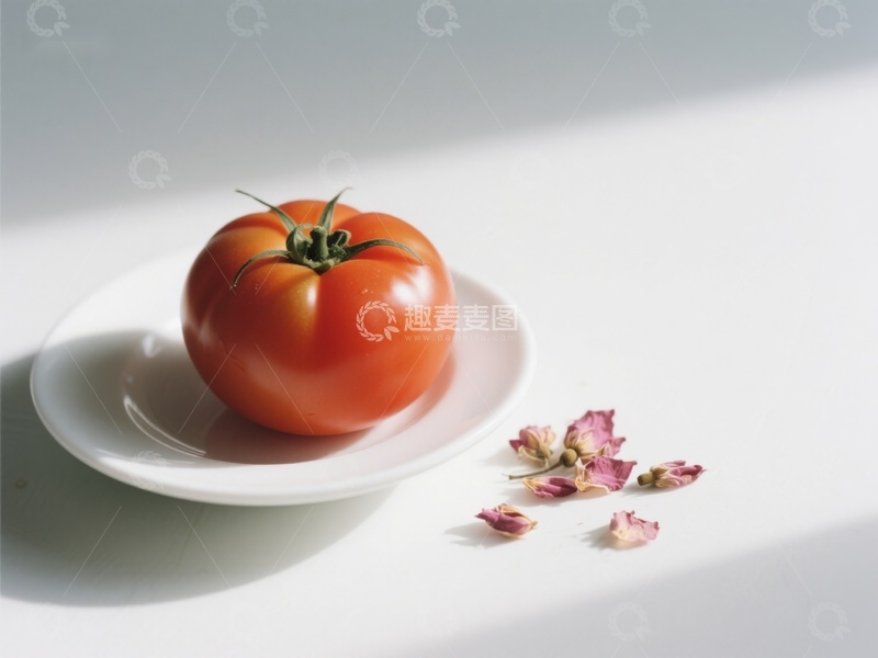 高清大图下载【趣麦麦图】盘中鲜红番茄与花瓣