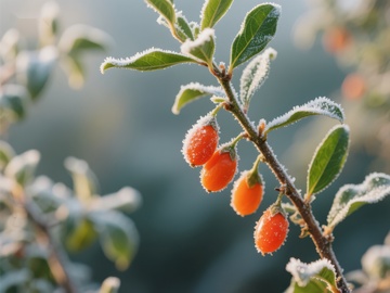 霜冻枝头的橙色浆果