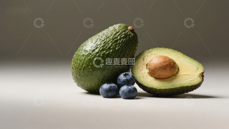 高清大图下载【趣麦麦图】新鲜牛油果与蓝莓的静物组合