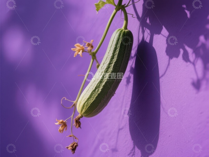 高清大图下载【趣麦麦图】紫色背景下的悬挂丝瓜