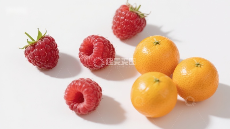 高清大图下载【趣麦麦图】新鲜水果组合：覆盆子与柑橘