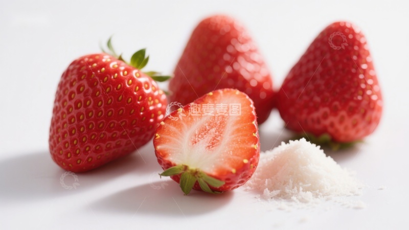 高清大图下载【趣麦麦图】新鲜草莓与椰蓉的美味组合