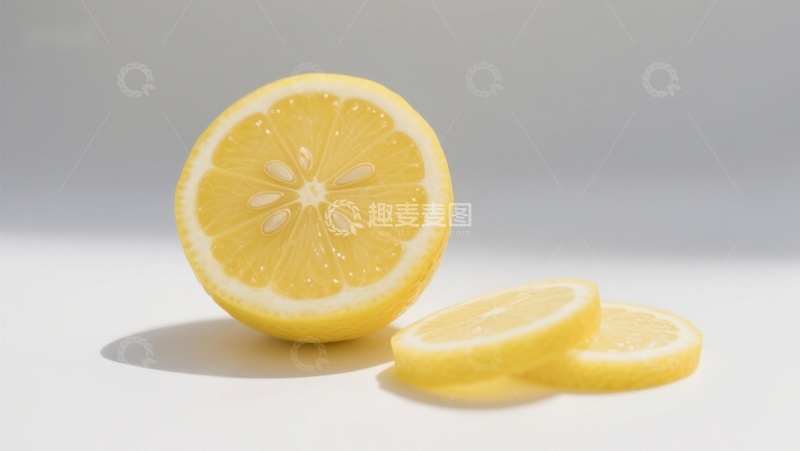 高清大图下载【趣麦麦图】新鲜柠檬切片，明亮背景