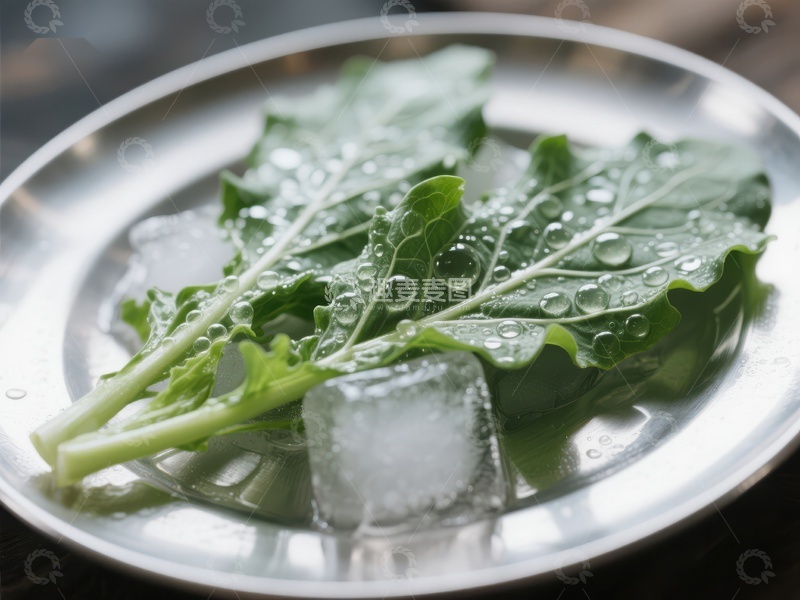 高清大图下载【趣麦麦图】新鲜绿叶蔬菜与冰块