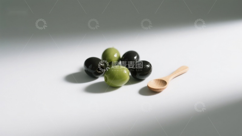 高清大图下载【趣麦麦图】绿黑橄榄与木勺静物