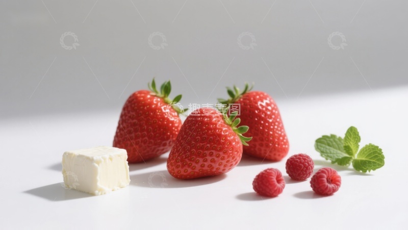 高清大图下载【趣麦麦图】新鲜草莓与奶油方块