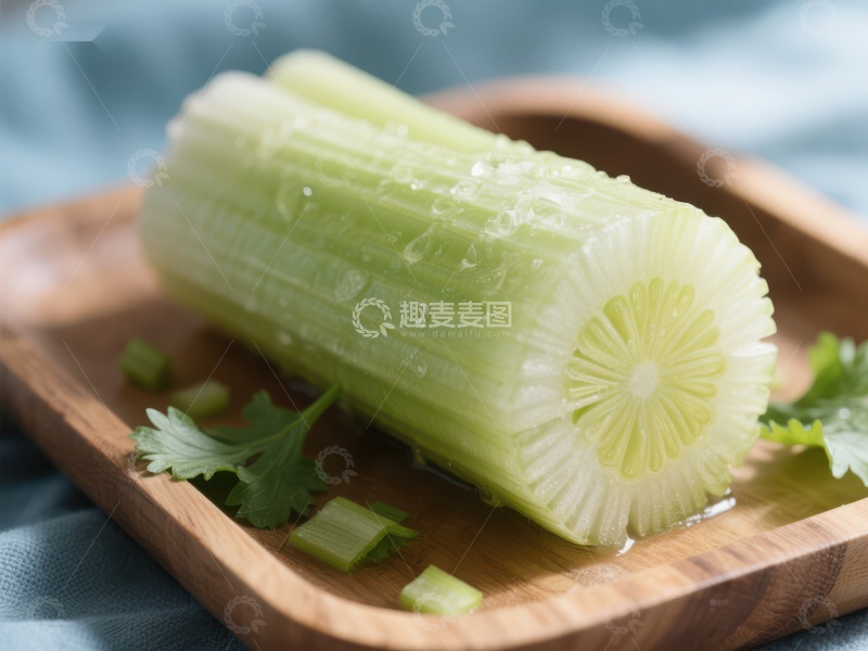 高清大图下载【趣麦麦图】新鲜芹菜切段置于木质托盘