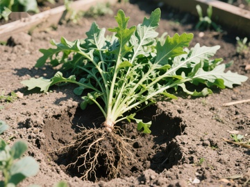 菜园中的幼苗根系特写