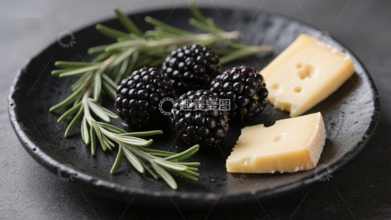 高清大图下载【趣麦麦图】黑莓、迷迭香与奶酪的优雅组合