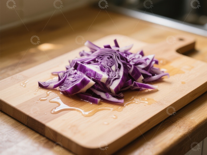 高清大图下载【趣麦麦图】切好的紫甘蓝放在木质砧板上