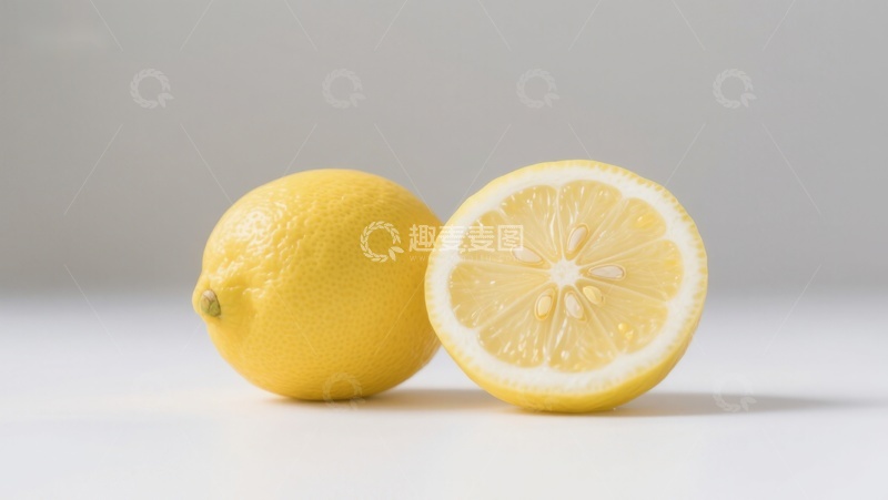 高清大图下载【趣麦麦图】新鲜柠檬，一半切开展示