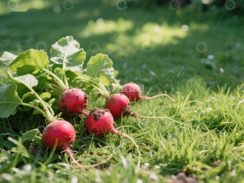 高清大图下载【趣麦麦图】新鲜萝卜置于绿草地