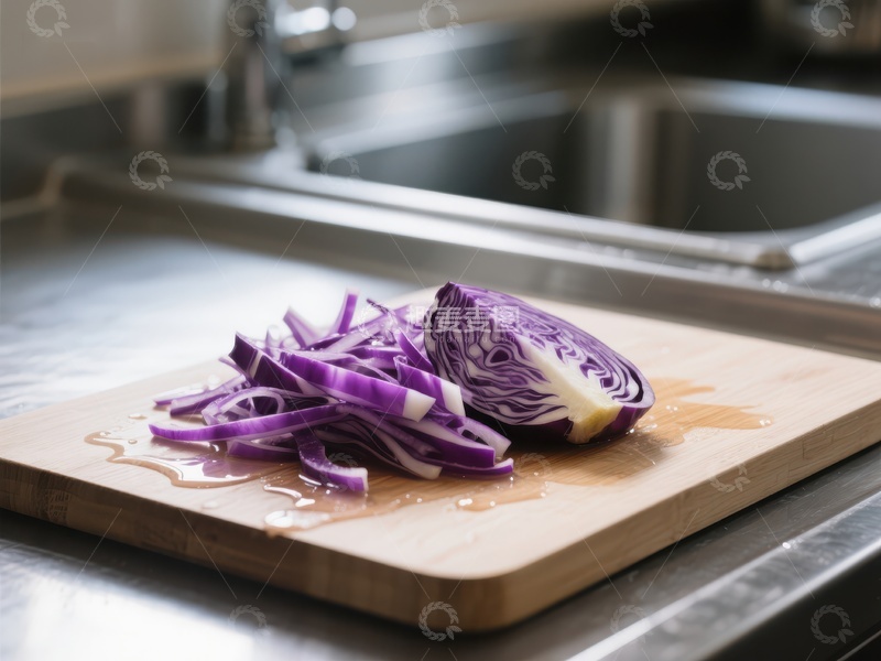 高清大图下载【趣麦麦图】切好的紫甘蓝放在砧板上