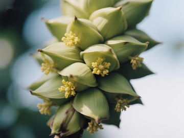 绿色植物花蕾与黄色花蕊特写