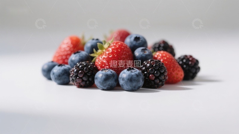 高清大图下载【趣麦麦图】新鲜草莓蓝莓黑莓堆叠