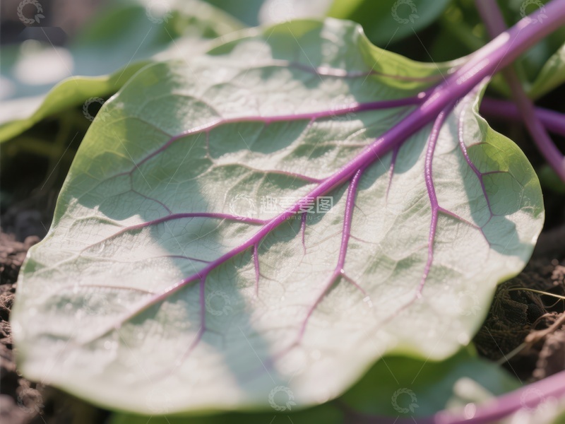 高清大图下载【趣麦麦图】紫色叶脉的绿叶特写