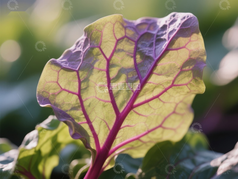 高清大图下载【趣麦麦图】紫色叶脉的绿叶特写