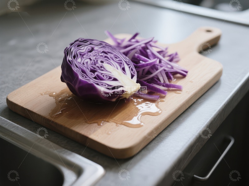 高清大图下载【趣麦麦图】切开的紫甘蓝放在砧板上