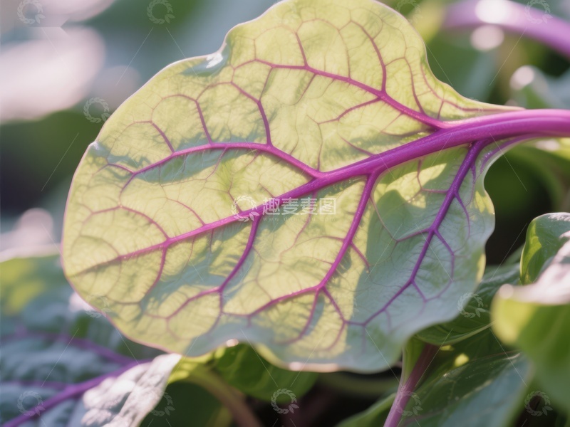 高清大图下载【趣麦麦图】紫色叶脉的绿叶特写