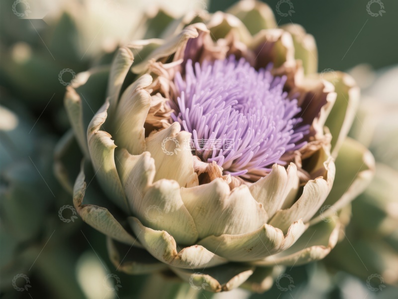 高清大图下载【趣麦麦图】紫色花蕊的绿色菊芋特写