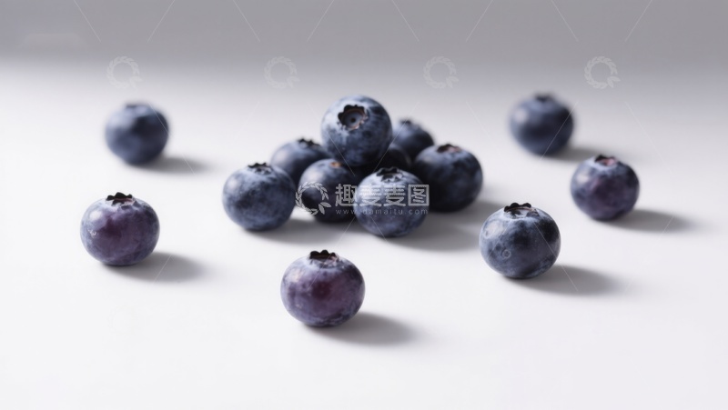 高清大图下载【趣麦麦图】新鲜蓝莓散落于白色背景