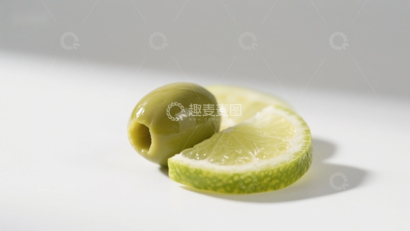 高清大图下载【趣麦麦图】青橄榄与柠檬片的静物组合