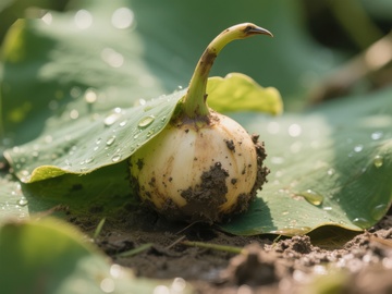 莲藕幼苗在荷叶上的特写