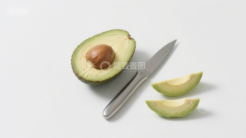 高清大图下载【趣麦麦图】切开的牛油果与刀具