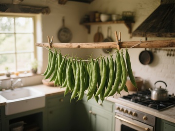 厨房悬挂的绿色豆荚