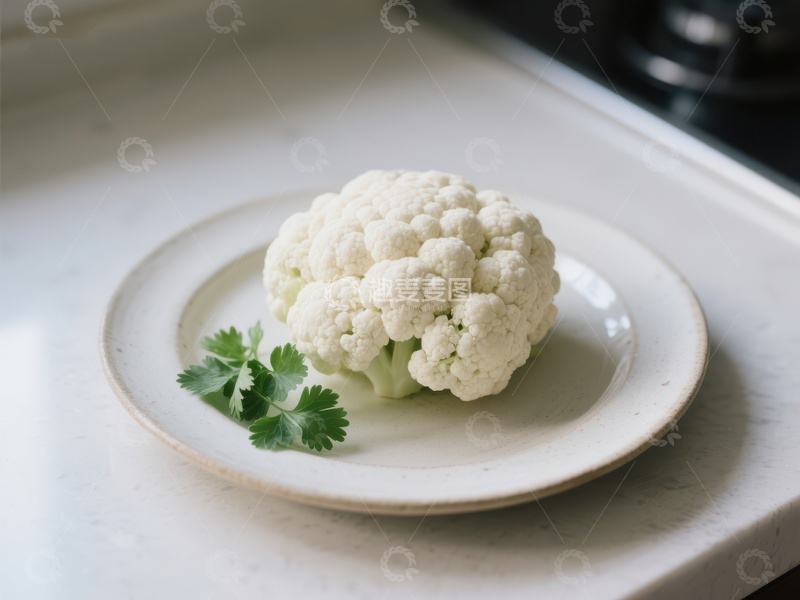 高清大图下载【趣麦麦图】新鲜花椰菜置于白色盘中