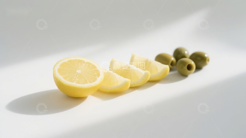 高清大图下载【趣麦麦图】柠檬切片与橄榄的光影排列