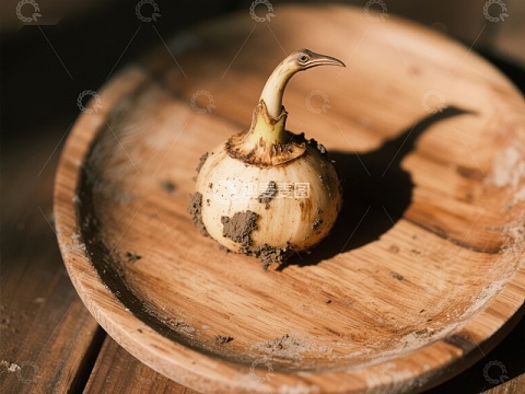 木盘上的洋葱种球