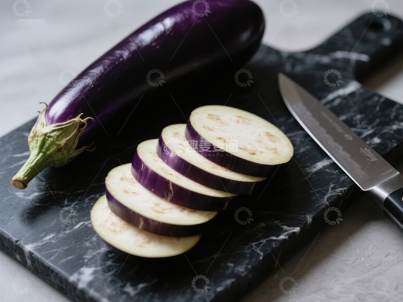 高清大图下载【趣麦麦图】-切片茄子与刀具