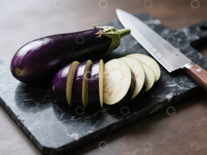高清大图下载【趣麦麦图】切片茄子与刀具