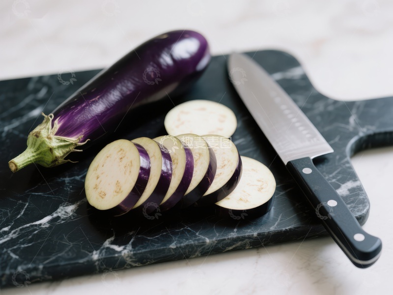 高清大图下载【趣麦麦图】切片茄子与刀具