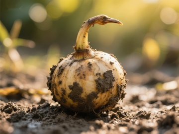 出土的洋葱，新芽初现
