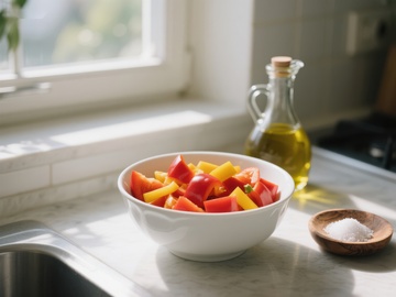 厨房窗边的蔬菜沙拉