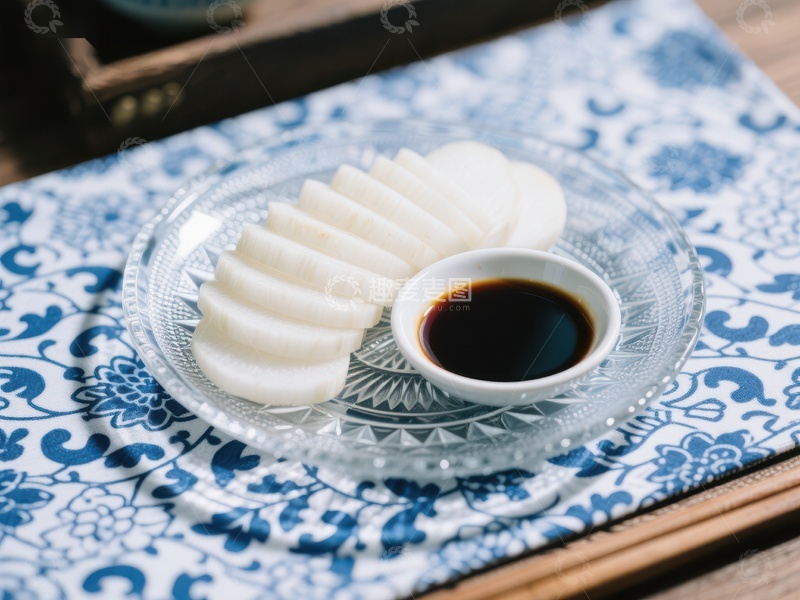 高清大图下载【趣麦麦图】萝卜片配酱油，中式传统小吃