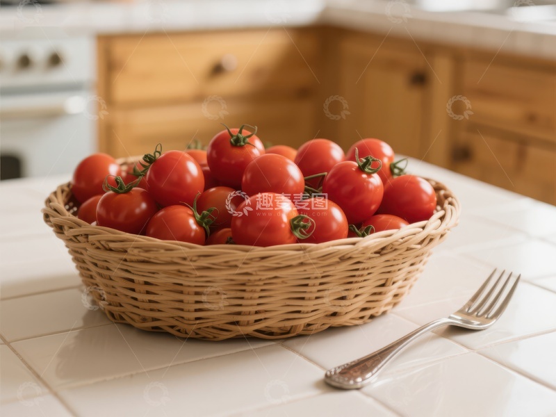 高清大图下载【趣麦麦图】厨房台面上的番茄篮