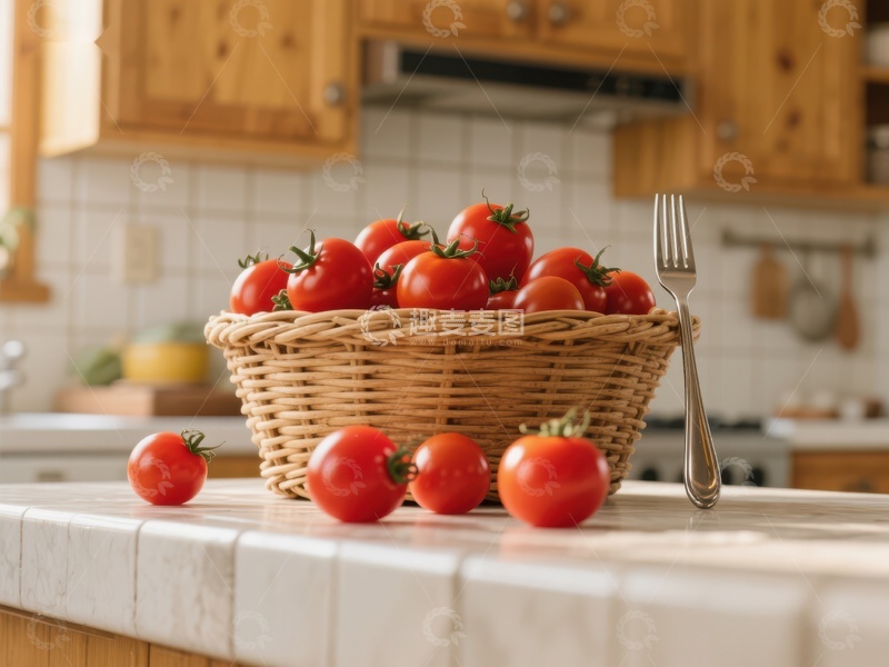 高清大图下载【趣麦麦图】厨房台面上的番茄篮