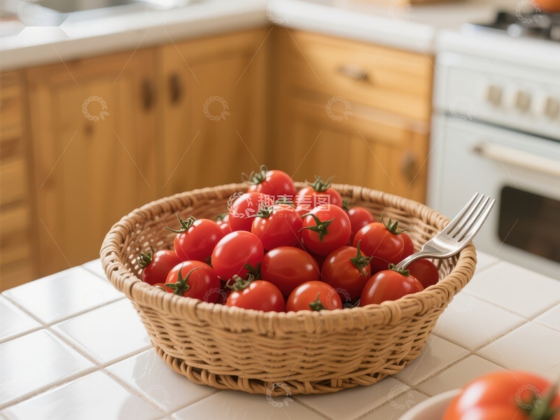高清大图下载【趣麦麦图】厨房台面上的樱桃番茄篮